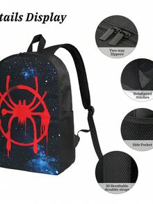 Parallel Universe Red Logo   Brave Miles Morales  All In One 3 Piece Backpack Set For Teenagers High School Laptop Bag Lunch Bag Pencil Case, - màu đen - Xem 4
