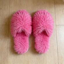 Zapatillas de felpa para mujer para todas las estaciones, zapatillas cálidas para interior, elegantes y sencillas. - Rosa Fucsia - Ver 4