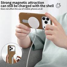 VIETAO Magnetic Wireless Charging Mobile Phone Case Compatible With Iphone 15 16 17 Pro Max Air Tumbled Leather 360 Degree Hidden Bracket Cell Phone Cover - Dark Brown - View 4