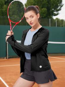 CAMEL CROWN Chaqueta deportiva para mujer con protección UPF 50+, camisa con capucha ligera para exteriores con mangas largas y bolsillos, cortavientos para senderismo - Negro - Ver 5