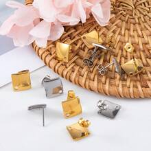 10个304不锈钢方形弧形耳环底座，带孔，适合悬挂吊坠和DIY女士耳环 - 耳環 - 查看 9