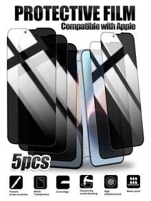 5pcs Compatible With IPhone11/12/13/14/15/16/17 Series, Privacy Screen Protector, Anti-Peeping, Anti-Scratch, Silk-Printed Black Edge Anti-Collision, Sensitive And Smooth Touch, Compatible With Phone Cases - Black - View 36
