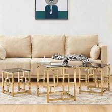 AINPECCA Nest Of 3 Coffee Table Modern Sofa Side End Table Tempered Glass With Stainless Steel Legs Nesting Tables For Living Room - Gold and Gray Glass - View 5
