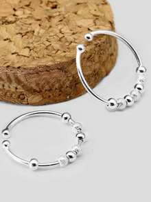 FOREVER QUEEN 925 Sterling Silver Anti-Anxiety Rotating Bead Ring, Adjustable Minimalist Ring For Men & Women To Relieve Anxiety - Silver - View 7