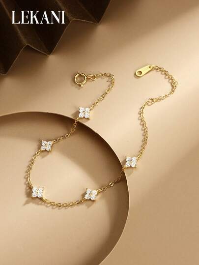 1pc S925 Sterling Silver Clover Flower Zirconia Bracelet, Simple & Fresh, Versatile, Suitable For Mother, Girlfriend, Friend, Couple, Daily Wear, Exquisite Gift, Unique Design Women Jewelry Accessory