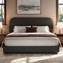 Boucle Upholstered Bed Frame, Upholstered Platform Bed With Headboard And Footboard, Modern Bed Frame Twin/Full/Queen/King, Black / Grey/ White/ Beige/ KhakiTwin Size Boucle Bed Frame/ Full Size Boucle Bed Frame/ King Size Boucle Bed Frame - 灰色 - 查看 7