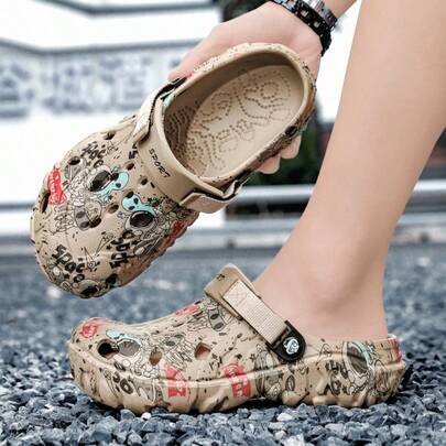 Men's Breathable Hollow Out Sandals, New Thick Sole Casual Slip-On Slippers, Summer Outdoor Wear Adjustable Strap Flip Flops, Odor-Resistant Comfortable Fashion Versatile Thick Bottom Non-Slip Beach Shoes