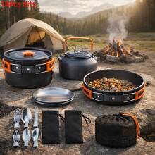Cepasei 8/14Pcs Camping Cookware Mess Kit, Portable Non-Stick Aluminum Alloy Cookware, Kettle Pot Frying Pan Plates Forks Knives Spoons For Camping, Backpacking, Outdoor Cooking - Orange - View 14
