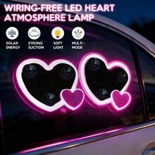 Double-Center Appearance Car Solar Triangle Heart-Shaped LED Neon Light | Built-In Wireless LED Ambient Light, Rechargeable Polymer Battery, USB Charging, Car-Specific, Universal - Trái tim kép - Xem 1