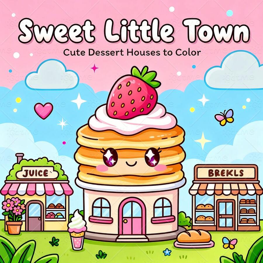 Sách tô màu Sweet Little Town với các họa tiết dễ tô, nổi bật với các nhân vật động vật đáng yêu, hoàn hảo để thư giãn và giết thời gian, món quà tuyệt vời cho bạn bè, các cặp đôi và gia đình, quà tặng Ngày của Mẹ, quà cho mẹ, quà tựu trường, đồ dùng học tập - Cửa hàng bánh kẹo - Xem 1
