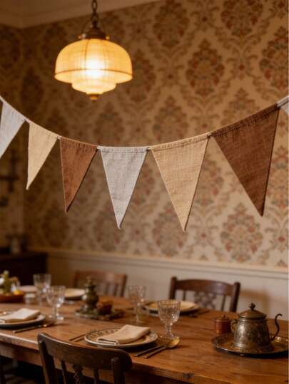 12pcs/Set Triangular Pennant Banner,Linen Jute Burlap Hanging Triangle Pennant Banner, Boho Style Banner,Baby Room Decorations,Baby Shower Decoration Supplies,1st Birthday Party Backdrop Decor,Wall Decor,Background Decor,Baby Party Supplies,Rustic/Farm Wedding Decoration,Vintage Party ,Boho Party Decor