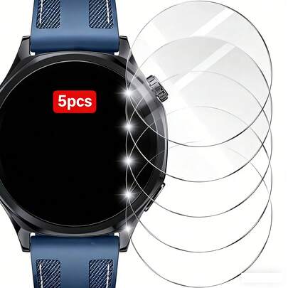 5pcs Tempered Glass Screen Protector, Suitable For Huawei Watch GT6/GT6 Pro/GT 5/4/GT5 Pro 46mm, 42mm And 41mm, Scratch-Resistant, Anti-Fingerprint, Sensitive Touch