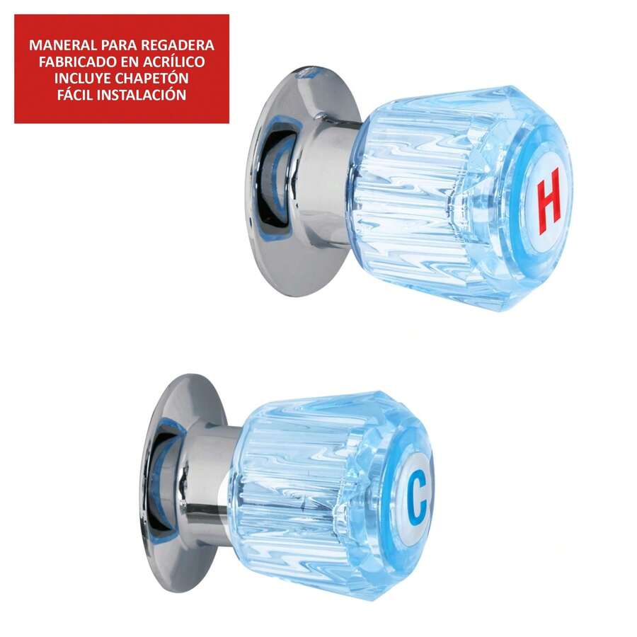 Par de manerales para regadera de baño en color AZUL  fabricado en acrilico de fácil instalación incluye chapetón - B - Ver 1