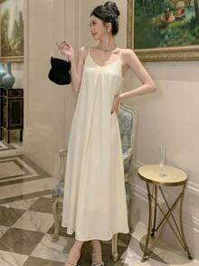 Đầm hai dây dáng rộng màu trắng kiểu Pháp Y6Y dành cho nữ, thích hợp mặc mùa hè. - trắng - Xem 3