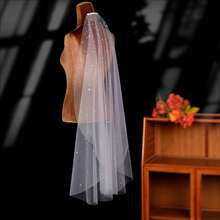 1 Layer Rhinestone Bridal Veil Elegant Wedding Dress Accessory Soft Tulle Mesh Veil With Comb Wedding Supplies - Multicolor - View 10