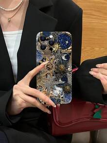 Luxury Bejeweled Celestial Sun Moon Star Mosaic Collage Phone Case – Blue Gold Black Vintage Art DesignPersonalized Mobile Phone Case Compatible With Compatible With Iphone17/17Pro/17Pro Max,16,15,14,13, 12, 11 Plus/Pro Max And Galaxy S21/23/24/25/ULTRA/PLUS/FE,Gift For Easter Day, Christmas Halloween Decoration/Gift For Birthday, Girlfriend, Boyfriend, Friend Or Yourself. - Black - View 4