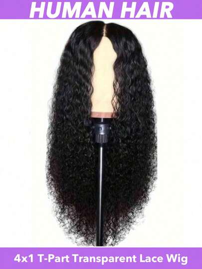 24 Inch Kinky Curly T-Part Lace Wig, 4x4x1 Transparent Lace Wig, Pre Plucked With Baby Hair, Deep Curly Wig, For Women , 180% Density,T4x4 Lace Front Closure, Parties, Business, Christmas, Music Festivals, Valentine's Day, Natural Black