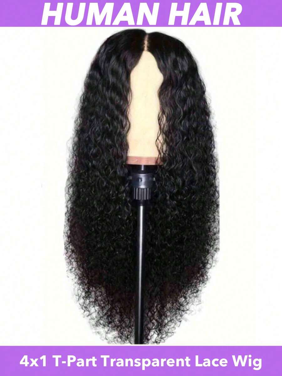 24 Inch Kinky Curly T-Part Lace Wig, 4x4x1 Transparent Lace Wig, Pre Plucked With Baby Hair, Deep Curly Wig, For Women , 180% Density,T4x4 Lace Front Closure, Parties, Business, Christmas, Music Festivals, Valentine's Day, Natural Black - Natural Black - View 1