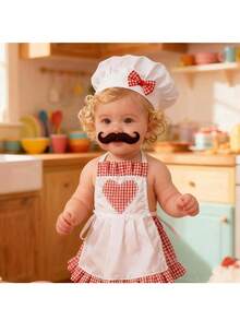 Infant Chef Theme Photography Outfit, 100 Days Celebration/Full Moon Photo/Family Interaction Shooting, Infant Photography Props, Chef Theme, Full Moon Photo Creative, INS Style Plush Cloud Photography Props, Newborn 100 Days Photo Background - Multicolor - View 9