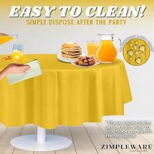 Premium Yellow Plastic Table Cloth Disposable (6 Pack) Round Tablecloth (84in) Party Table Cloths Disposable, Table Cloth Round Cover Any Table Up To 6 Feet - Yellow + 6 Pack 84" Round - View 5