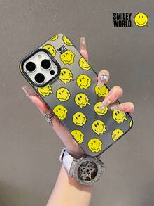Expression 1pc Shock-Proof Full Coverage TPU Phone Case, IMD Matte Finish, Smiley World Yellow Cute Pattern, Compatible With IPhone 16, 15, 14, 13, 12, 11 Pro Max And Series - Multicolor - View 2
