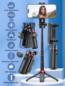 AXNEN New 3-In-1 Foldable Mini Wireless Selfie Stick & Phone Tripod With Wireless Remote - 3 Ways To Use, One-Button Open Retractable Floor Stand, Portable Lanyard, Perfect For Live Streaming, Christmas & Various Holidays, Travel, Outdoor Activities. - View 2