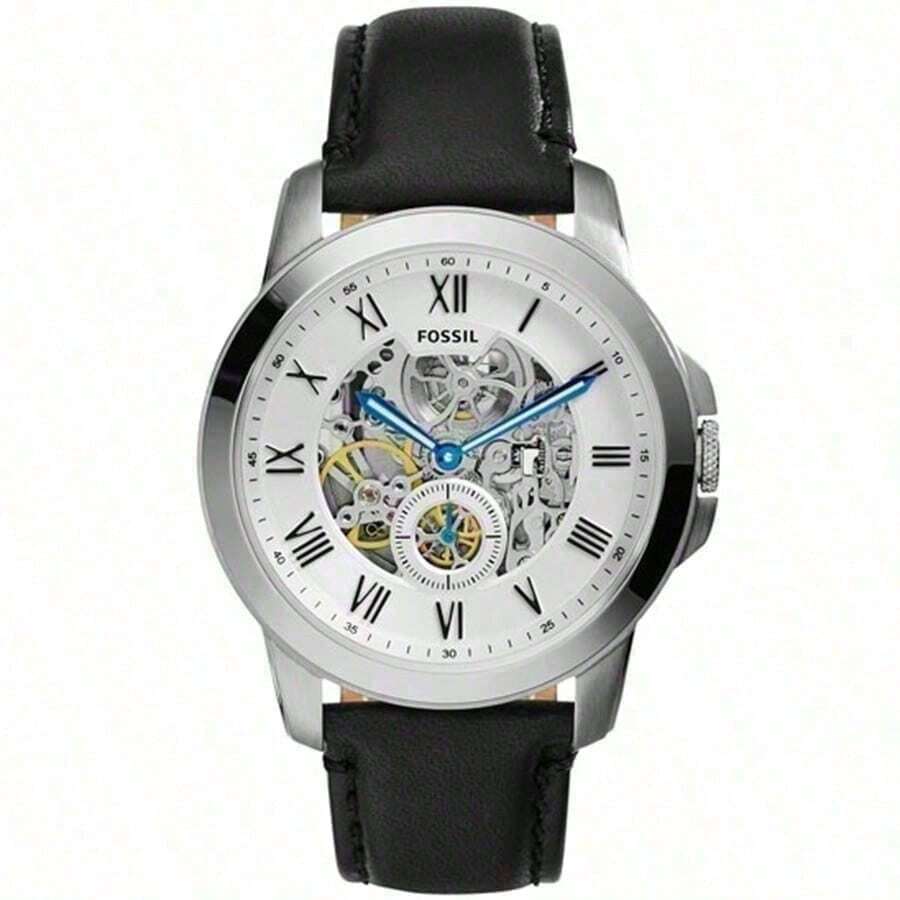 Fossil Men's Automatic Mechanical Leather Strap 3-Hand Wrist Watch, Stainless Steel Case/Scratch-Resistant Glass, Model: ME3052/ME3053/ME3054/ME3095 - Black - View 1