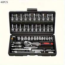 46pcs Stainless Steel Tool Set - Precision Ratchet Wrench, Screwdriver Bits And Sockets, Multifunctional Repair Tool Kit For Automotive, Bicycle And Home Maintenance - A - View 7