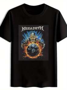 Men's Vintage Rock Band Graphic Shirt - Black Short-Sleeve Round-Neck Summer Print Shirt; Heavy-Metal Lettering. Casual, Machine Washable Polyester Top For Concerts. Festivals. Beach Vacation. Rock Band--Shirts. Clothing For Music Fans. Festival Clothing. Regular-Fit Shirt - màu đen - Xem 6