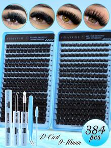 This DIY False Eyelashes Set Contains 448/384/200 Individual False Lashes To Create A Natural Makeup Look. The Set Includes 6 Different Lengths (9-16mm) Of Thickened Individual Lashes: Natural Lashes, Pointed Lashes, Lashes With Pointed Tips, And Cat-Eye Lashes, As Well As Eyelash Glue, Setting Spray, Eyelash Brush, And Tweezers. - 藍色 - 查看 14