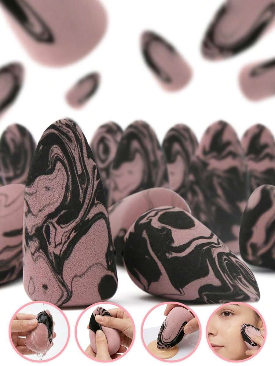 2/6/8/10/20pcs Rocket Shaped Makeup Sponges, Black & Pink, Latex-Free, Hydrophilic Polyurethane For Foundation, BB Cream, Concealer