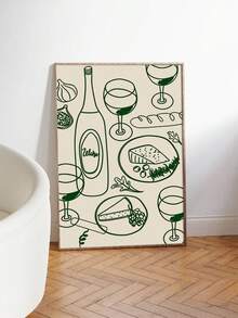 1PC Modern Kitchen Wall Art Poster-Frameless Green Wine And Cheese Canvas Print, Perfect For Home Decor, Art Deco Style, Classic Theme-Ideal For Kitchens, Home Offices, Bathrooms, Living Rooms, And Dining Rooms - Multicolor - View 8