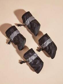 4 piezas Zapatos impermeables para mascotas, botas de lluvia antideslizantes para perros Chihuahua y gatos pequeños, accesorios para cachorros - Negro - Ver 2