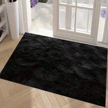 1 pieza Alfombra negra esponjosa de lujo, alfombra decorativa, alfombra para sala de estar, tapete de cocina, alfombra de dormitorio, tapete de baño - Negro - Ver 17