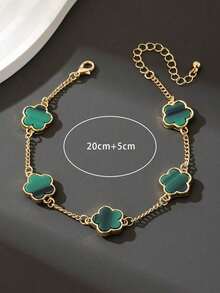 1pc Classic Design Business Fashion Lucky Four-Leaf Clover Bracelet For Men - Green - View 7