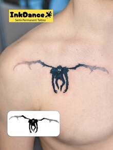 1 Kit "Phantom Shinigami " Technology Tattoos, Semi-Permanent Tattoos, Temporary Tattoos, Long Lasting, Fake Tattoos, Water-Resistant, Authentic Tattoo Look, Plant-Based D269 - Black - View 2