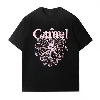 CAMEL CROWN Camiseta de manga corta con estampado de margarita para deportes al aire libre, top casual de algodón holgado de cuello redondo para el verano