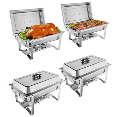 CuteHairy 4 PCS Chafing Dish Buffet Set 8 QT  Rectangular Food Warmer, Stainless Steel