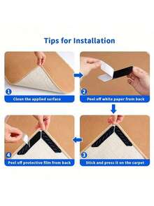 4/8/12pcs Carpet Tape, PU Washable Anti-Slip Reusable Carpet Gripper - Black - View 4