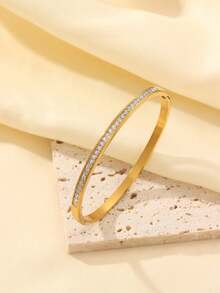 Women's Stainless Steel 18K Gold Plated Bracelet Set - Cubic Zirconia, Roman Numeral Design Low Allergy Stackable Bangle, Ideal Birthday & Anniversary Gift - Gold - View 10