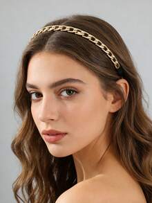 1pc Fashion Street Style Metal Chain Headband Hair Accessory For Women - Gold - View 7