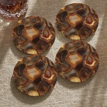 4pcs/Set Coasters - 10cm Round Coasters, Marble Texture Wooden Design, Suitable For Coffee Table, Drink Coaster Set - Brown/Black/Gold/Beige Marble Design, Home Decor, Tabletop Decor, Available In 1 Set, 2 Sets Or 4-6 Sets - Multicolor - View 1