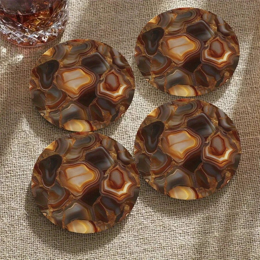 Bộ 4 đế lót ly - Đế lót ly tròn 10cm, thiết kế vân gỗ cẩm thạch, thích hợp cho bàn cà phê, bộ đế lót ly đồ uống - Màu nâu/đen/vàng/be vân đá cẩm thạch, trang trí nhà cửa, trang trí mặt bàn, có sẵn theo bộ 1, 2 hoặc 4-6 bộ. - Nhiều màu - Xem 1