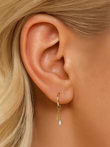 SereneSpark 1pc 925 Sterling Silver Geometric Cubic Zirconia Pendant Earring Set, Hypoallergenic Pure Silver, Suitable For Women's Daily, Date, Vacation, Wedding, Party, Holiday Gift - Gold - View 6