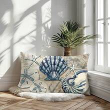 1pc Summer Retro Ocean Shell Decorative Pillow Case, Single-Sided Printed Peach Velvet Material, 30*50cm/40*60cm Cushion Cover Suitable For Room Decor, Modern Minimalist Sofa, Living Room Decor, Party Decor, Gift - Multicolor - View 7