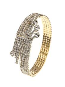 1pc Wide Multi-Layer Rhinestone Wrap Bracelet, Elastic Gold Tone Crystal Cuff Bangle For Women Wedding & Party - Multicolor - View 15