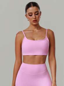 2 PCS CO Ord Set Women's Classic Spaghetti Strap Backless Sports Bra And High Waist Deep V Butt Lift Line Running Fitness Cycling Short Pink - 粉色 - 查看 8