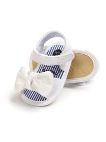 Newborn Infant Girls Summer Sandals With Flower Bow Soft Bottom Wedding Dress Flat Shoes, Toddler Crib Shoes - White - View 7