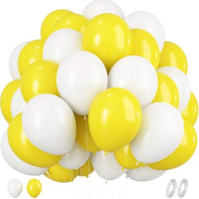 60pcs 10-Inch Yellow And White Latex Helium Balloons, Party Balloons For Birthday, Baby Shower, Engagement, Anniversary, Bachelorette Decorations, Sunflower And Bee Theme