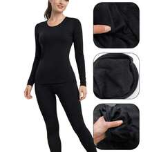 Women's Winter Thermal Kit: Thermal Base Layer Top + Footless Tights | Warm, Stylish, And Ideal For Cold Winter Days - màu đen - Xem 3